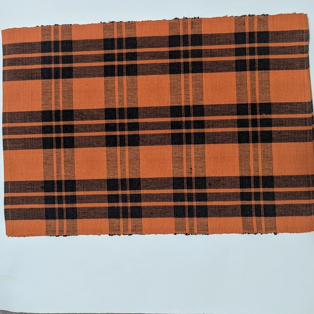Halloween Set Of 8 Orange and Black Plaid Fabric Placements 13x19